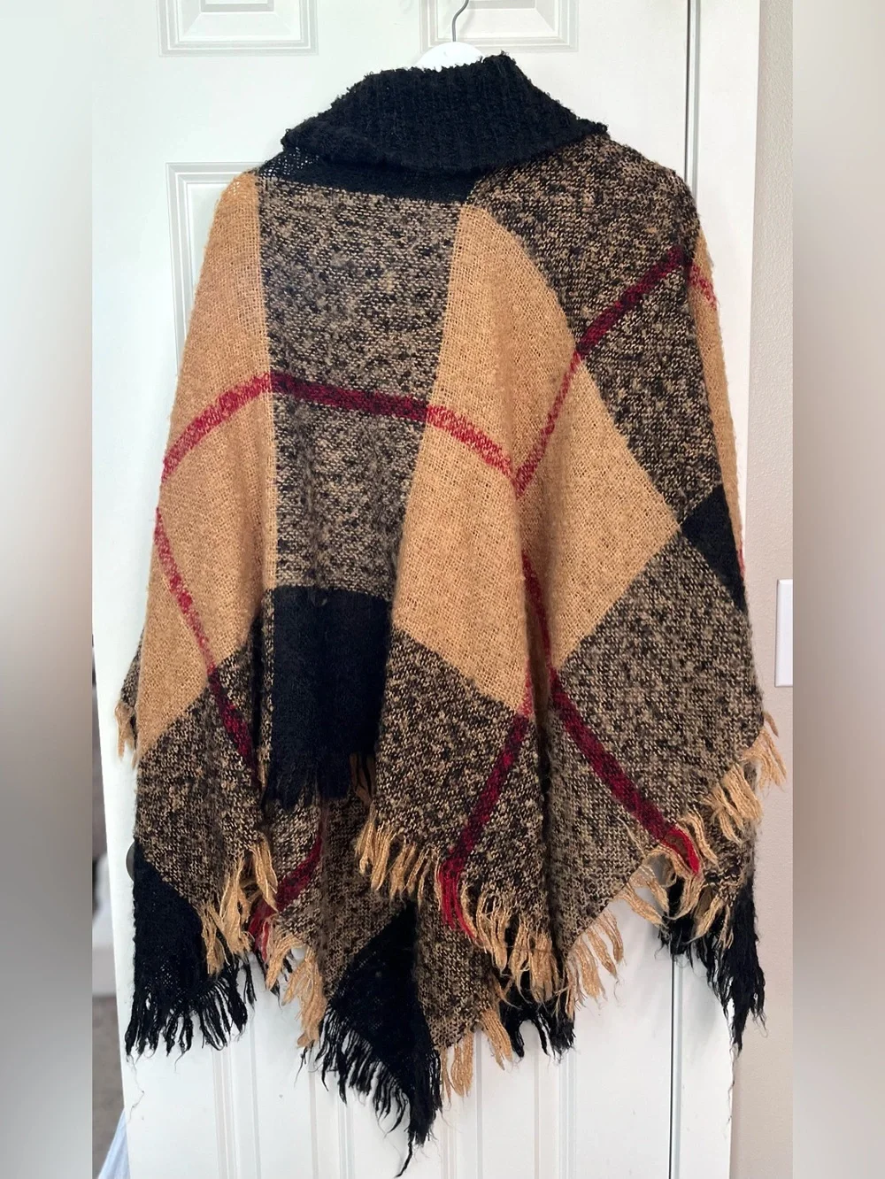 Steve Madden Plaid Fringe Turtleneck Poncho